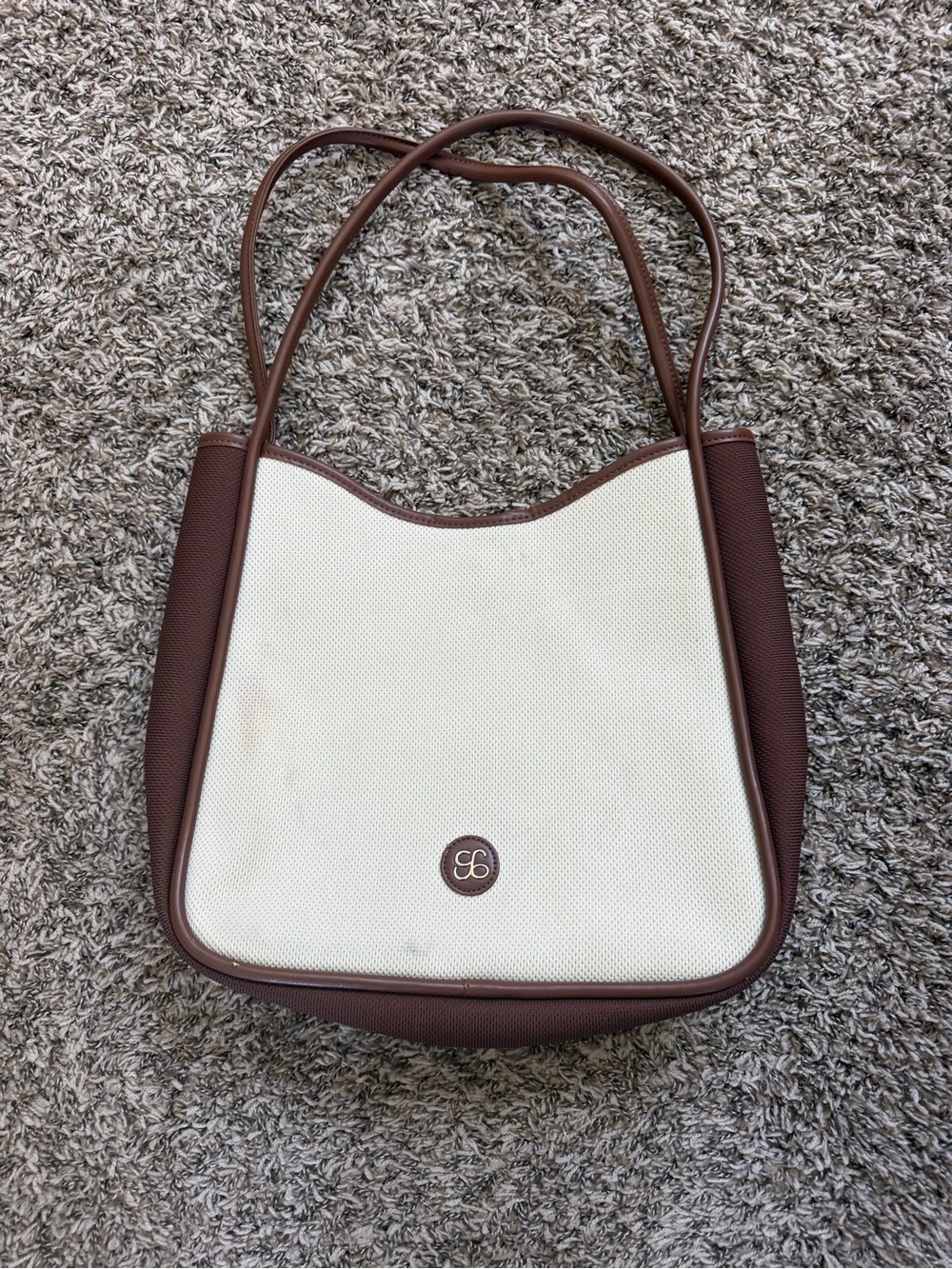 Women’s Brown and Cream Shoulder Bag with Circular Logo